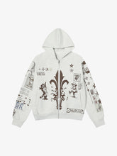 Street Retro Cat Graffiti Hooded Zipper Sweatshirt