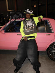 Distressed Drawstring Knee-Length Washed Baggy Jeans