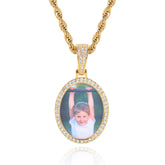 Men's DIY Memorial Oval Photo Frame Pendant Necklace