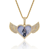 Men's Heart Wings Photo Frame Diamond Pendant Necklace