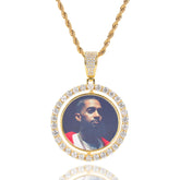 Men's Rotatable Round Photo Frame Pendant Necklace