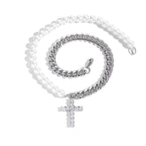 Women's Mixed Pearl Cross Pendant Necklace #ZZ002