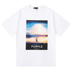 Purple Brand Mushroom Cloud Pattern Print T-Shirt