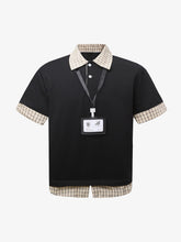 Plaid Patchwork Faux Two-Piece Lapel Polo Shirt