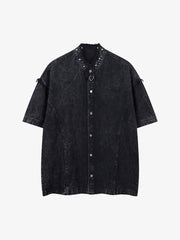 Rivet Deconstructed Split Stitching Denim Short-sleeved Shirt
