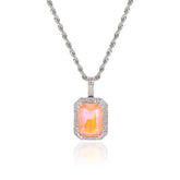 Women's Mocha Fluorescent Square Colored Gemstone Pendant Necklace