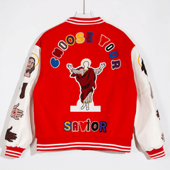 Saint Michael embroidered-patch bomber jacket-Red