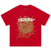 Sp5der Spider Web Print Gothic Punk T-Shirt Red