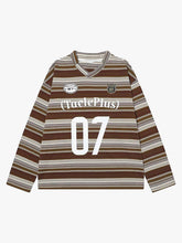 Letter Badge Number Print Striped Long Sleeve T-Shirt