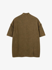 Rivet Deconstructed Split Stitching Denim Short-sleeved Shirt