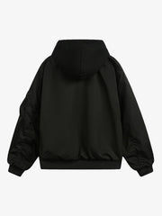Faux Two-Piece Pleated Spliced Hooded Bomber Jacket