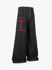 Contrast Thread Cross Letter Embroidered Jeans