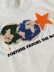 Retro 3D Flocking Embroidered Stars and Earth Hoodie