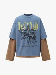Street Color Matching Faux Two-piece Printed T-shirt - 2451