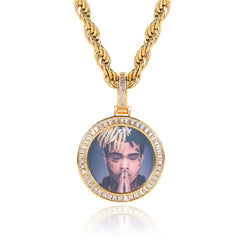 Men's Small Round Frame Zirconia Pendant Necklace