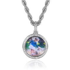 Men's Small Round Frame Zirconia Pendant Necklace