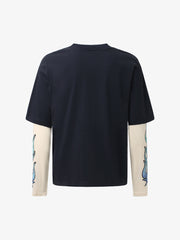 Gradient Letter Print Patchwork Faux Two-piece Long-sleeved T-shirt