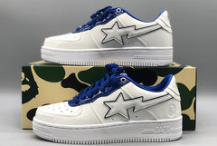 A BATHING APE Bape white & navy patent leather sneakers
