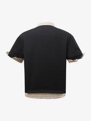 Plaid Patchwork Faux Two-Piece Lapel Polo Shirt