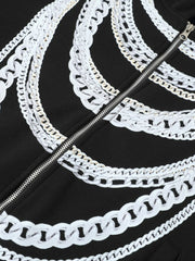 Retro Digital Chain Print Cardigan Zipper Hooded Sweatshirt