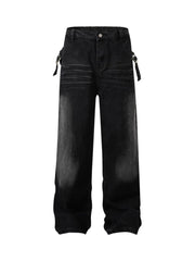 Thesupermade Washed Distressed Waistband Straight Jeans
