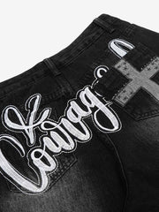 Vintage Embroidered Cross Washed Scimitar Jeans