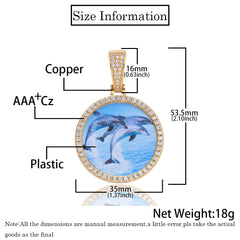 Men's Small Round Photo Pendant Zirconia Necklace