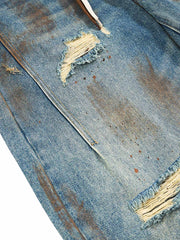 Retro Ink-Splashed Ripped Jeans