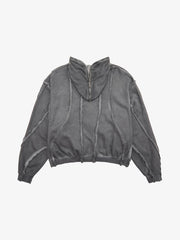 Thesupermade Heavy Washed Distressed Full Zip Hoodie - 2057