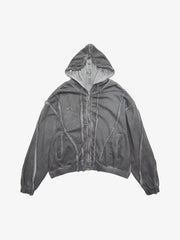Thesupermade Heavy Washed Distressed Full Zip Hoodie - 2057