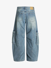 Distressed Washed Multi-Pocket Cargo Jeans