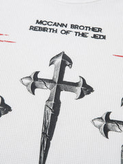 Letter Print Waffle Cross Long-sleeved T-shirt