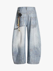 Ribbon Print Scimitar Wide-Leg Jeans