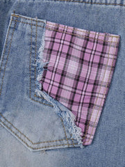 Street Ripped Plaid Bow Jeans