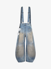 Washed Distressed Detachable Overalls Jeans