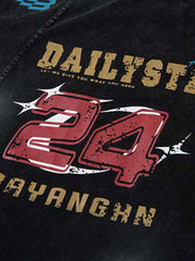 Letter Print Dirty Ink Round Neck Long Sleeve T-Shirt