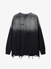 Gradient Hole Contrast Color Long Sleeve T-shirt