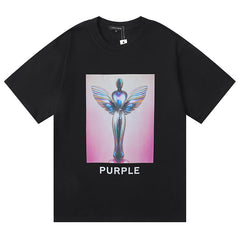 Purple Brand Logo Letter Pattern Print T-Shirt