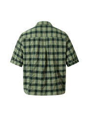 Plaid Applique Printed Short Sleeve Shirt - 2463