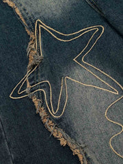 Vintage Embroidered Washed Raw-Edge Graffiti Scimitar Jeans