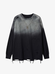 Gradient Hole Contrast Color Long Sleeve T-shirt