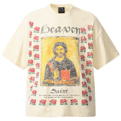 SAINT MICHAEL Rose Sanskrit Distressed Print T-Shirts