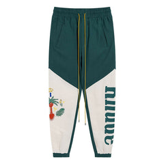 RHUDE Coconut tree and peace dove print stitching contrast color pants