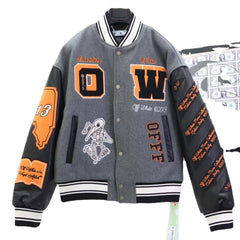 Off-White Embroidered Leather Varsity Jacket