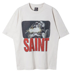 Saint Michael Cartoon Casual Street Vintage Washed T-Shirt