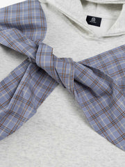 Retro Street Plaid Bow Stitching Hoodie