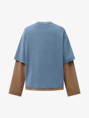 Street Color Matching Faux Two-piece Printed T-shirt - 2451