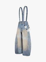 Washed Distressed Detachable Overalls Jeans
