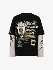 Hip-Hop Punk Faux Two-Piece Long-Sleeved T-Shirt - 2457