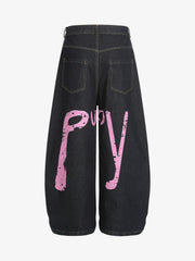 Retro Stitching Graffiti Letters Machete Jeans